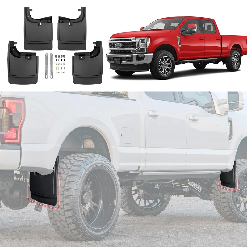 JTYZSM Mud Flaps for 2017-2024 Ford F-250/F-350 Super Duty Without OEM Fender Flares (Single Rear Wheels), No Dril Splash Guards Front & Rear Truck Mud Guards Accessories Set(4pcs)
