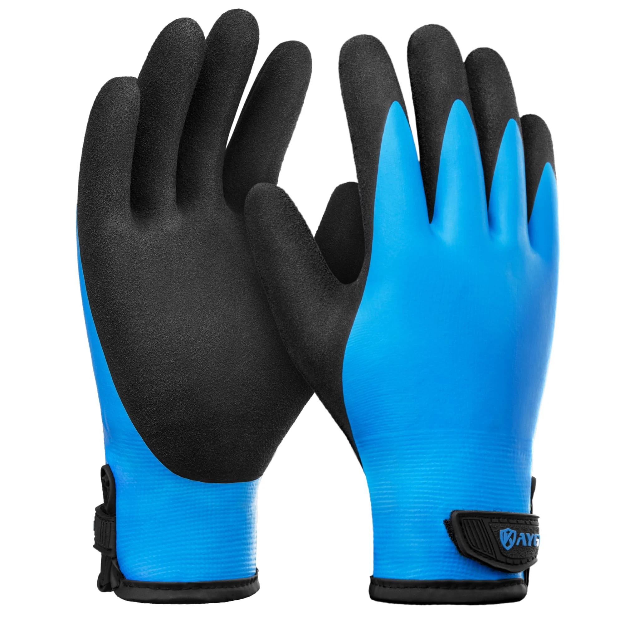 KAYGO Waterproof Thermal Work Gloves, Double Latex Coated, Good Grip and Dexterity, Insulated Liner Warm for Freezer Storage Cold Weather Fishing Winter Outdoor Jobs, KG145W (Black Blue, X-Large)