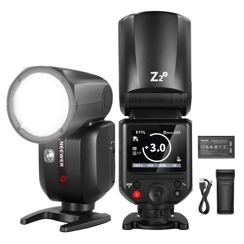 NEEWER Z2-C 2.4G TTL Round Head Flash Speedlite for Canon, 76Ws 1/8000s HSS Speedlight with Upgraded UI, 2 Adjustable Modeling Lamps, TTL/M Quick TCM Switch, 7.2V/3000mAh Battery, 600 Full Power Flash