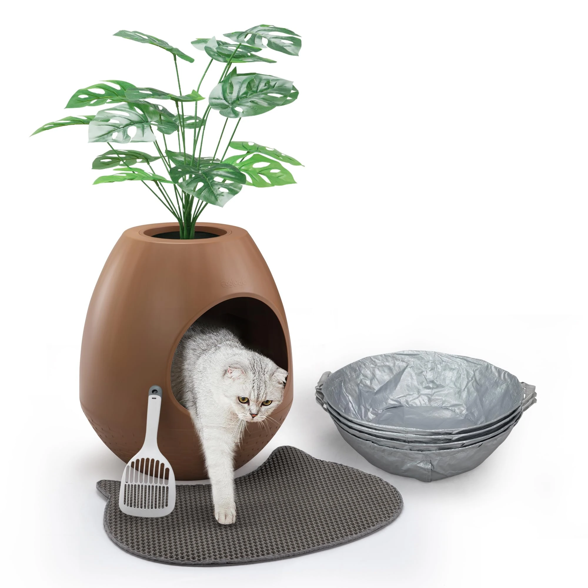 Eggloa6 Extra Large Hidden Cat Litter Box Plant with 4X Litter Box Liners, Cat Litter Mat, 4X Odor Filter Artificial Plant Litter Box Enclosure Large DIY Litter Box Furniture for Cat Kitty Bunny