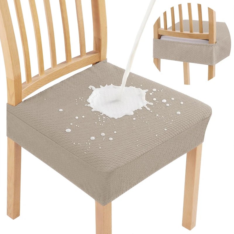 Smiry Stretch Dining Chair Seat Covers Set of 6 - Stretch Jacquard Fabric Removable Washable Furniture Protector Seat Covers - No Back Cover (Taupe, 6 Pack) - Image 1