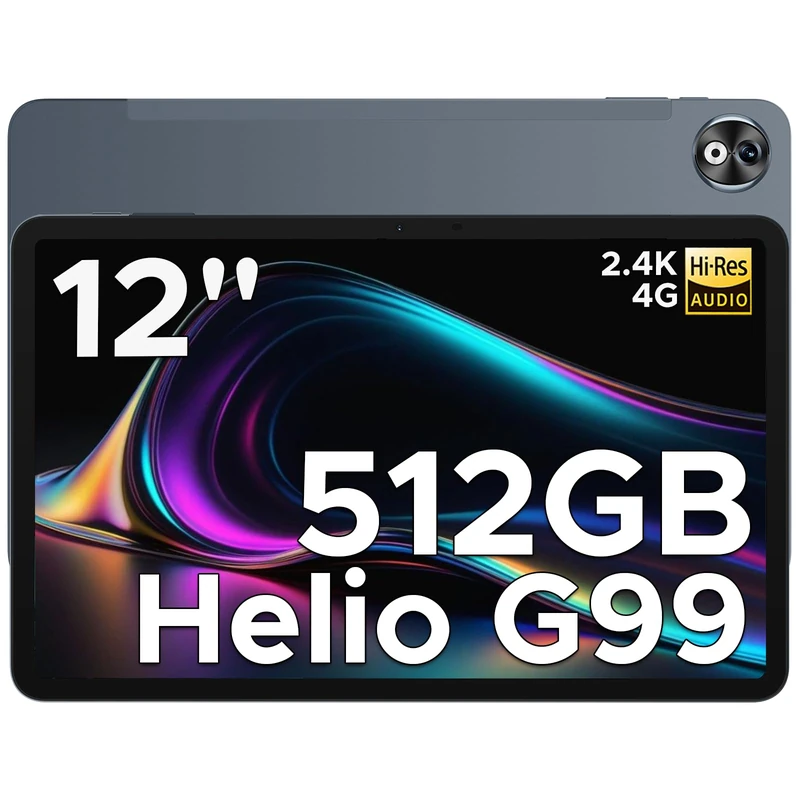 T40 Pro 12 Inch Tablet - Android Tablet 20GB RAM/512GB Storage, Helio G99 Octa-Core, 10800mAh Battery, 2.4K IPS Display, Dual SIM 4G LTE, Android Tablet with SIM Card Slot, WiFi, GPS - Gray