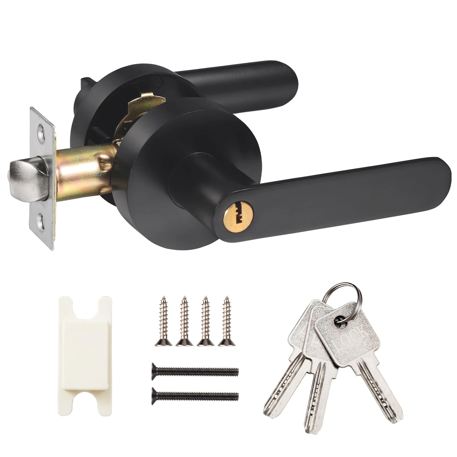 Faankiton Door Handle with Lock, Reversible Door Handles, Privacy Door Lever, Internal Door Handle Knob Sets, Security Door Lock Set, Entry Door Lever with Keys for Bedroom, Passage (Black)