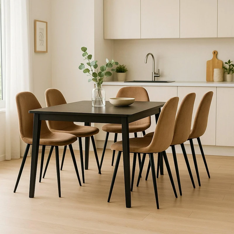 Dmora Set of 6 Pismo Chairs Velvet Upholstered Dining Chair Meeting Seat 45x56x87cm Sand