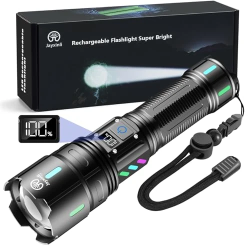 Jayxinli Torch LED Rechargeable 500,000 Lumens, Extremely Bright, Strong, 5 Light Modes, Zoomable