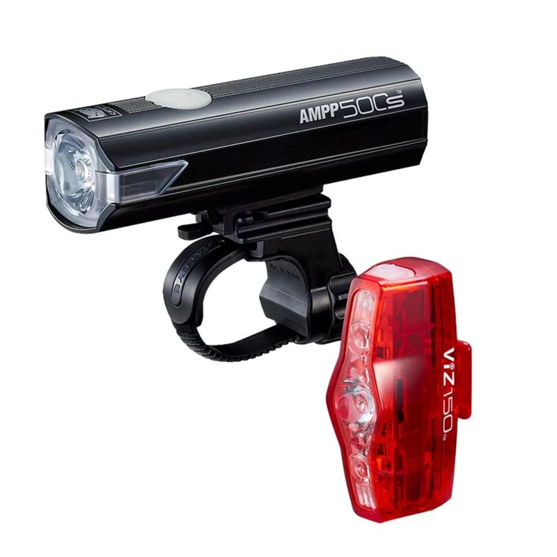 CatEye Ampp 500S / Viz 150 Bicycle Front & Rear Light Set - LED OptiCube Technology Front Light - IPX4 Waterproof Rated - FlexTight Easy Fit Bracket - USB Rechargeable