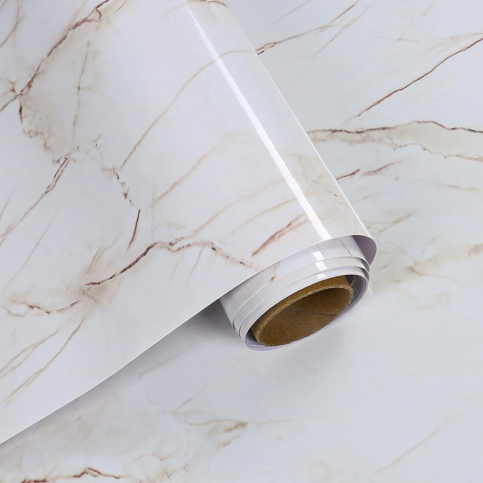 VaryFloral Marble Effect Self Adhesive Wallpaper 30cmx300cm White Peel and Stick Wallpaper Brown Marble Vein Contact Paper Thickened Worktop Vinyl Covering Vinyl Wrap for Furniture Bedroom Cabinet