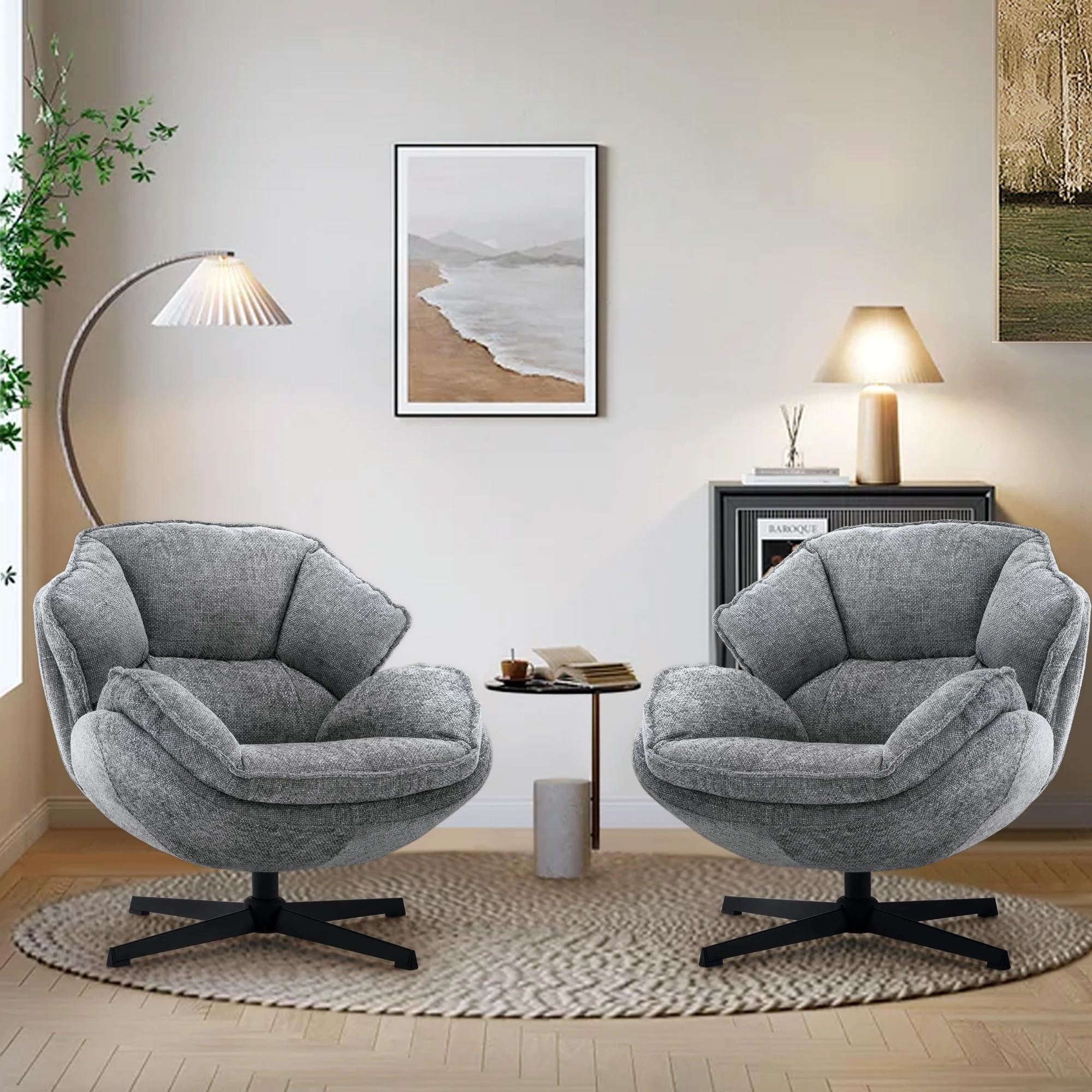 IWMH Accent Chair Set of 2, Swivel Accent Chair for Living Room,Upholstered Armchair with Metal Legs, Swivel Sofa Chair, Wide Leisure Chair (Grey*2)
