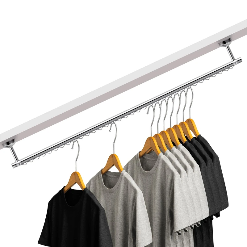 Wonderjune Closet Rail Hanging Closet Rod Ceiling Clothes Rack Any Angle Hanging Rail Clothes Rod Wall Mount Sloped Ceiling Solutions for Attic Bedroom Under Stairs Storage(Silver)