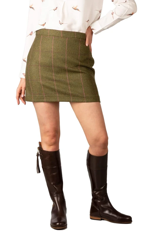 Rydale Tweed Skirt Wool Short Checked Country Work Mini Skirt UK Made 7 Colours (UK, Numeric, 12, Regular, Regular, Dark Green)