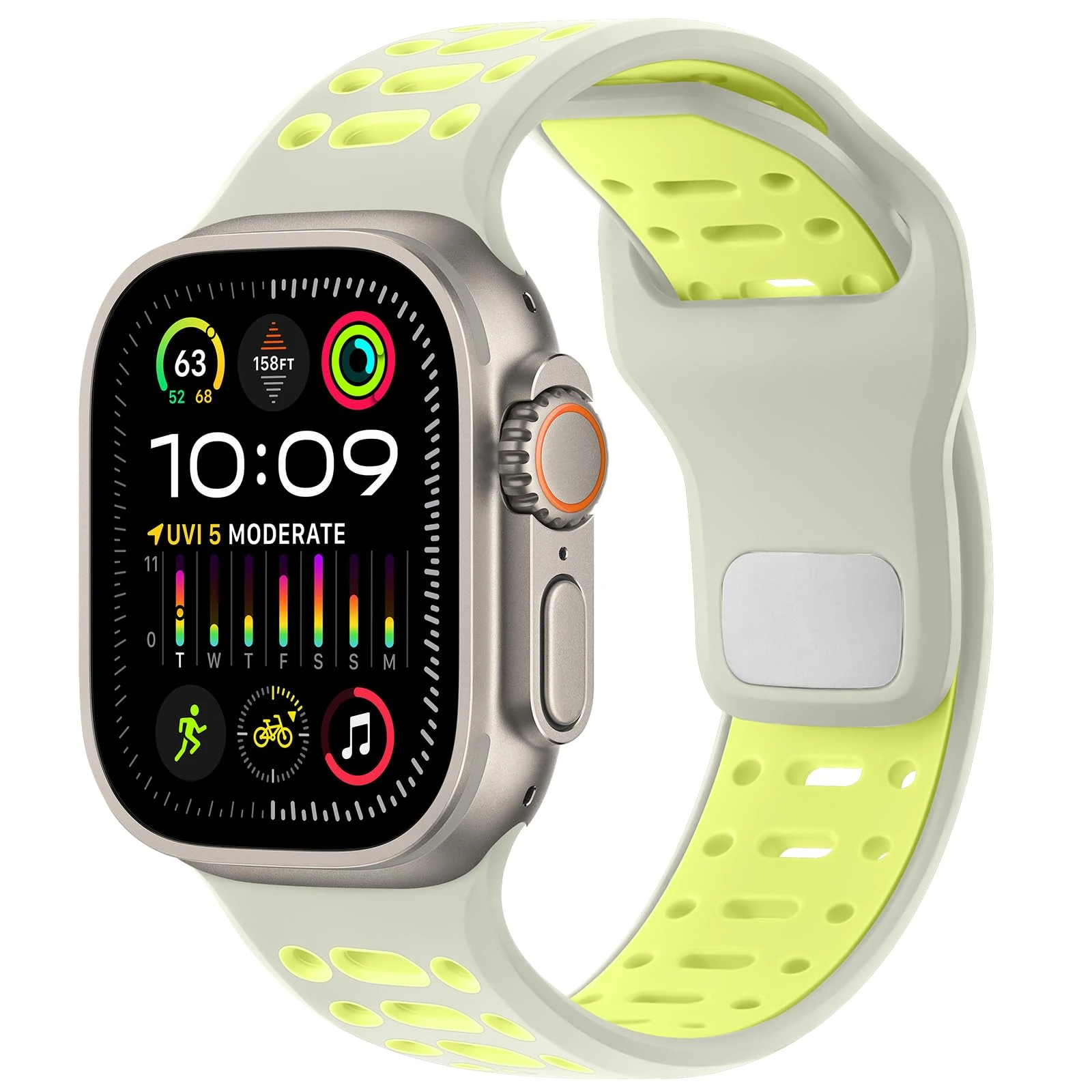 Amizee Sport Straps Compatible with Apple Watch Strap 49/46/45/44/42mm Men, Breathable Soft Silicone Replacement Strap for iWatch Ultra 3/2/1 Series 11 10 9 8 7 6 5 4 SE 3/2/1, Starlight/Yellow