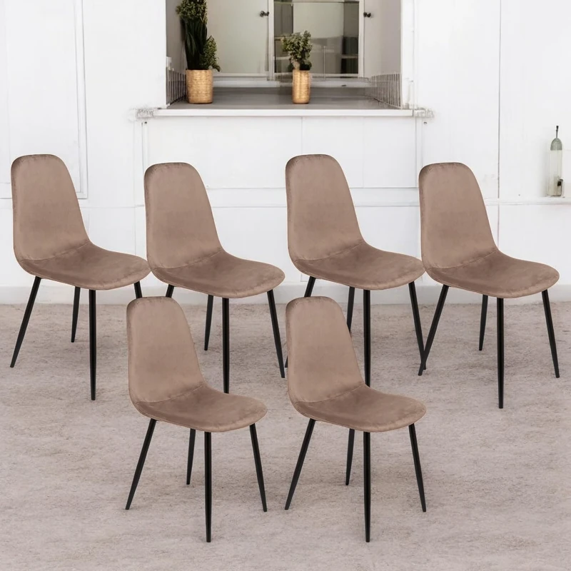 Dmora Set of 6 Pismo Chairs Velvet Upholstered Dining Chair Meeting Seat 45 x 56 x 87 cm Grey