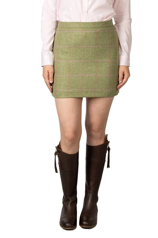 Tweed Skirt Wool Short Checked Country Work Mini Skirt UK Made 7 Colours (UK, Numeric, 12, Regular, Regular, Light Green/Pink)