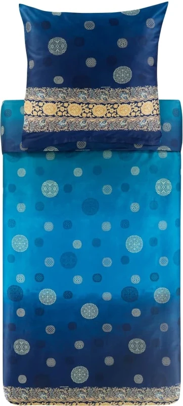 Bassetti Pallavicino 9329899 Bed Linen + 1 Pillowcase 100% Cotton Satin in Blue B1, Dimensions: 135 x 200 cm + 1 K 80 x 80 cm