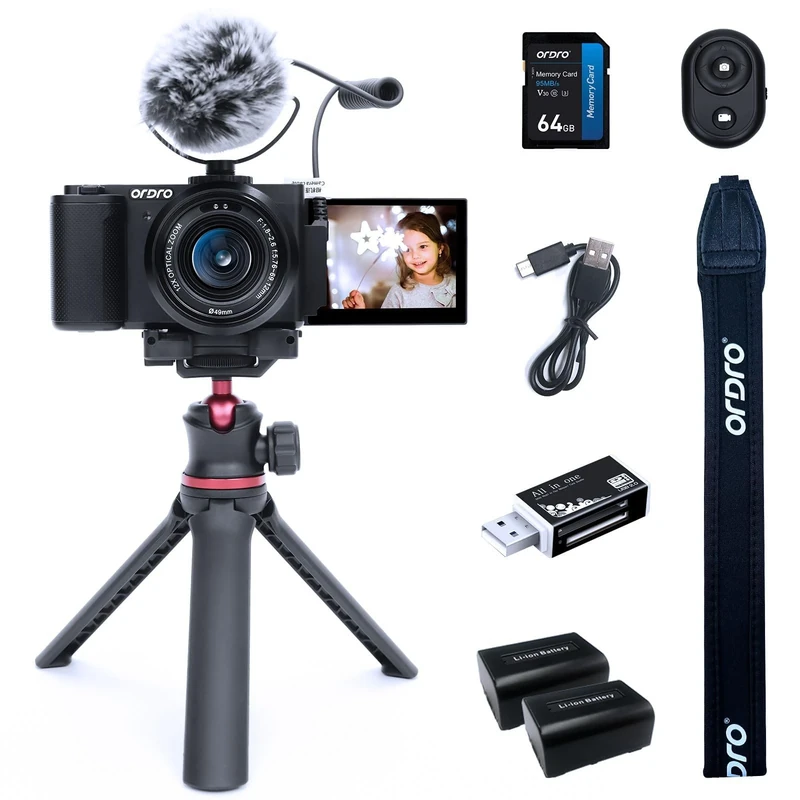 5K Digital Camera Mirrorless Camera for Photography, 64MP 12X Optical Zoom Compact Digital Cameras with Auto Focus, 270° Flip Screen, 64GB Card (Black Combo)