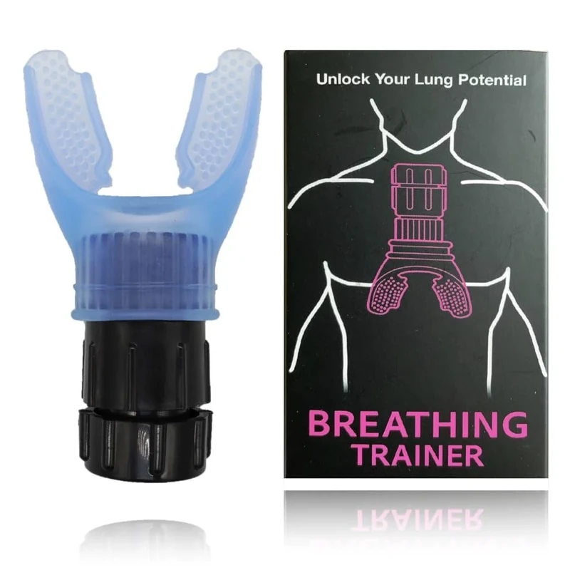 Cozeasy Breathing Trainer, Portable Respiratory Muscle Trainer with Adjustable Resistance, Compact Lung Exercise Device, Detachable for Easy Cleaning - Blue