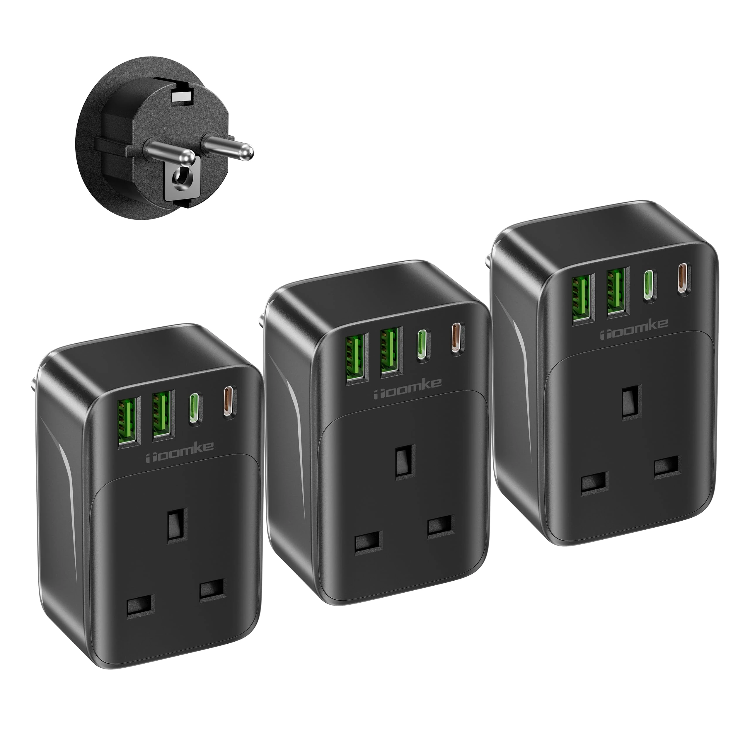3 Pack UK to European Travel Adapter with 4 USB Ports(PD 35W 1 USB C Port), Europe to UK Plug Adapter for Germany/Spain/France/Iceland/Greece/Poland/Turkey etc (Type E/F)