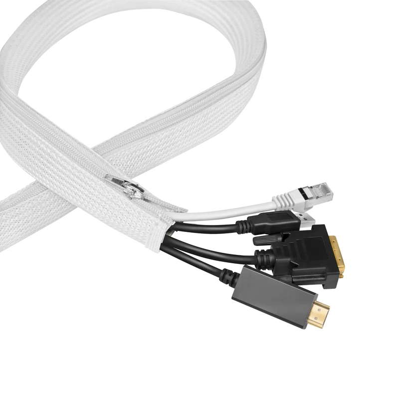 LogiLink KAB0090 Cable Sleeve with Zip, Diameter 30 mm, Colour: White, 5 m