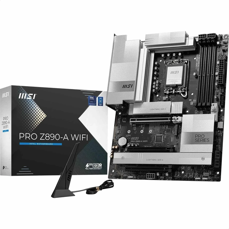 MSI PRO Z890-A WIFI Motherboard, ATX - Supports Intel Core Ultra Processors (Series 2), LGA 1851-90A SPS VRM, DDR5 Memory Boost (9066+ MT/s OC), PCIe 5.0 x16 & 4.0 x16, M.2 Gen5, Wi-Fi 7, 5G LAN