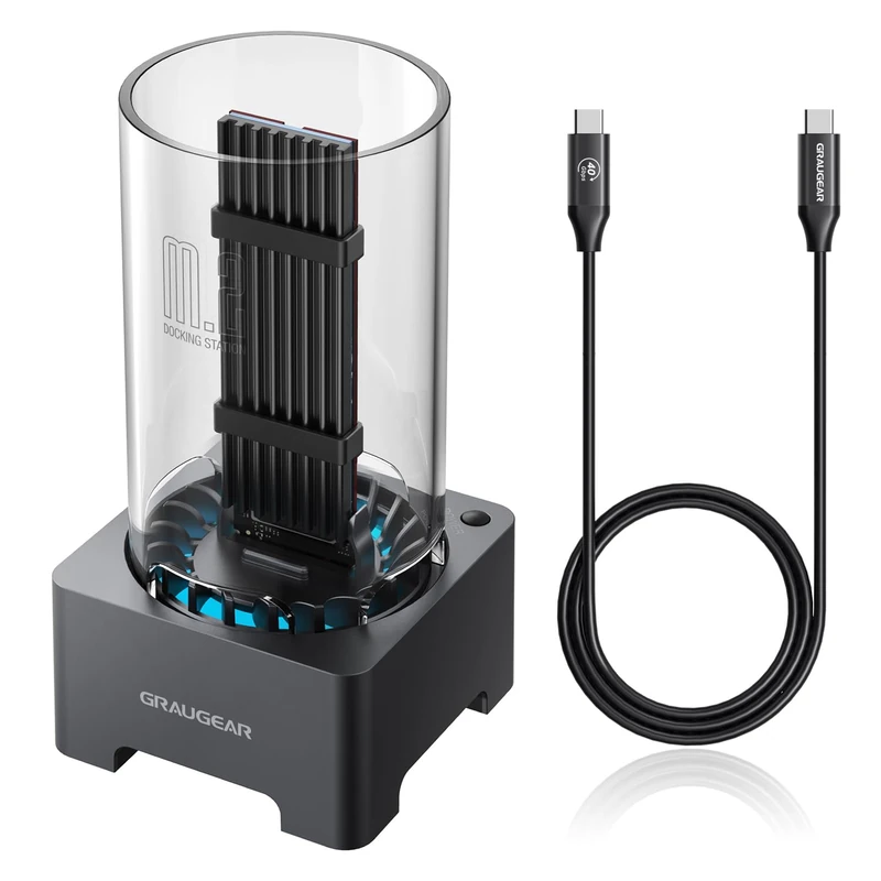 GRAUGEAR 40Gbps M.2 NVMe SSD Docking Station, USB 4 External Docking Station with Cooling Fan, UASP Support, Thunderbolt 4/3 Compatible, ASM2464PD Chip