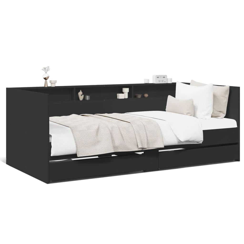 IKAYAA Daybed with Drawer - Click Clack Sofa Bed with Storage - Guest Bed for Living Room - Black - 100 x 200 cm