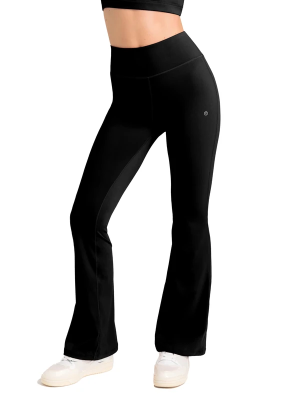 Aruki Women's Flared Leggings with Pockets, High-Waisted Bootcut Trousers, Wide-Leg Tummy Control Stretch for Gym, Running, Pilates and Workouts and Active Training Wear for Women – Jet Black – S
