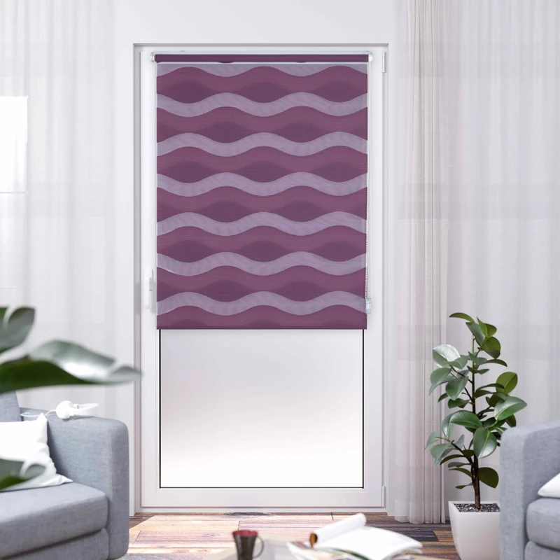 K-Home Klemmfix Double Roller Blind, Wave, No Drilling Required, Bordeaux, 90 cm x 200 cm (W x L)