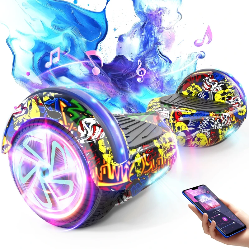 Scooter with Bluetooth Corlorful LED Lights, Hoverboard,Adjustable Frame Length for Kids