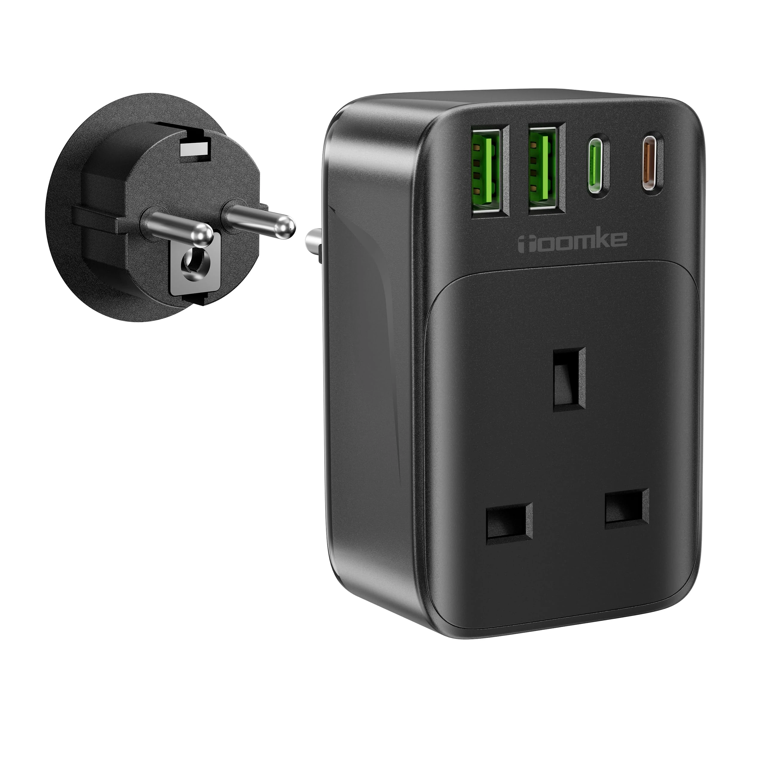 European Plug Adapter, PD 35W USB C Fast European Travel Plug with 4 USB Ports, UK to EU Euro Europe Charge Adaptor Plug for Germany France Spain Greece Turkey etc(Type E/F), Black