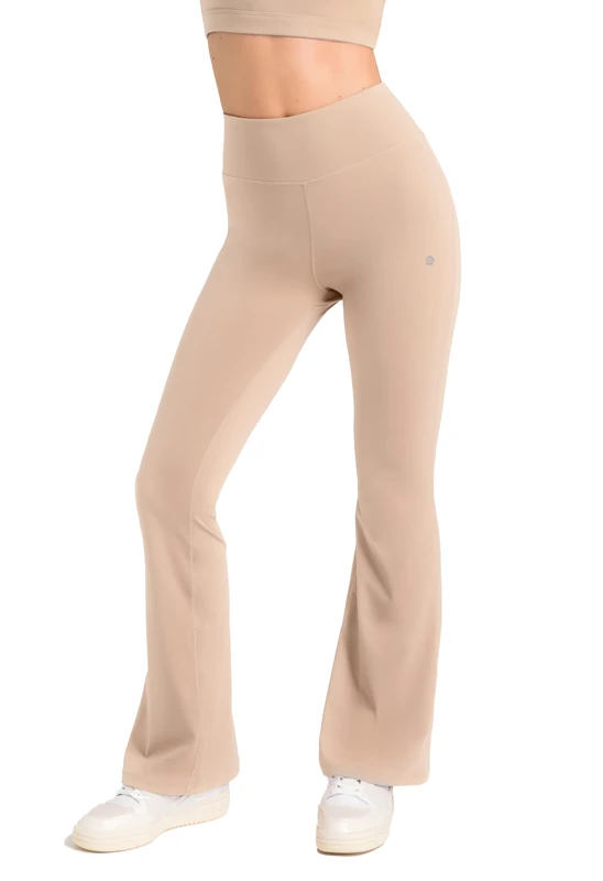 Aruki Women's Flared Leggings with Pockets, High-Waisted Bootcut Trousers, Wide-Leg Tummy Control Stretch for Gym, Running, Pilates and Workouts and Active Training Wear for Women – Doeskin – XL