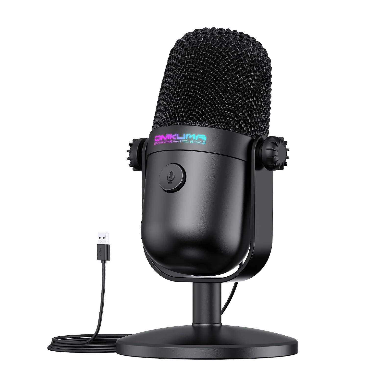 Gaming Microphone with Noise Cancellation & Mute Button, USB Condenser Mic for Streaming/Recording, Ultra-Compact Design, Compatible with PC/Mac/PS4/PS5, Podcast/YouTube/Twitch/Discord (Black)