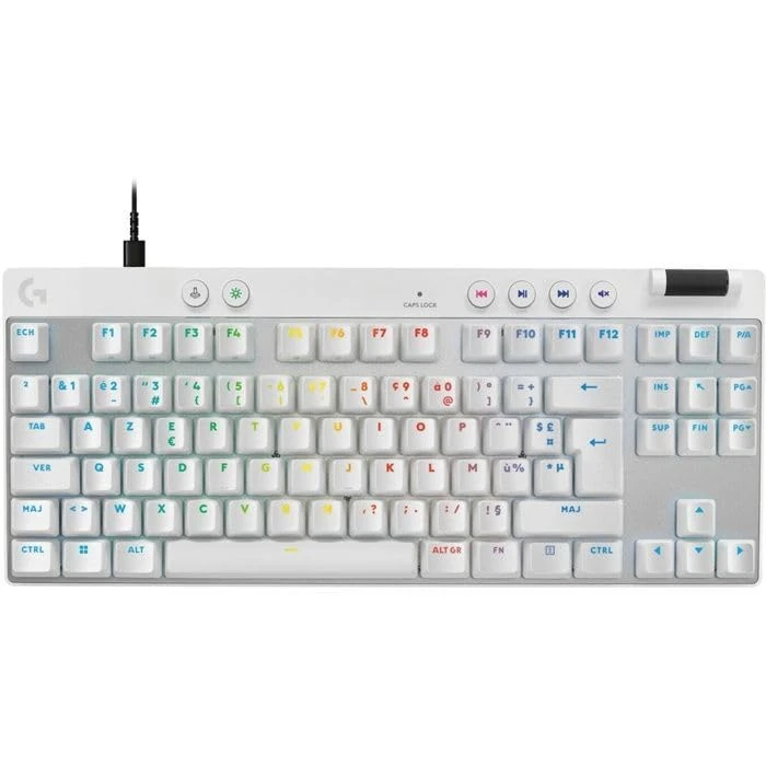 Logitech G PRO X TKL GALVATRON Gaming Keyboard, Ultra-Portable Tenkeyless Design, LIGHTSYNC RGB, PBT keycaps, AZERTY FR - White