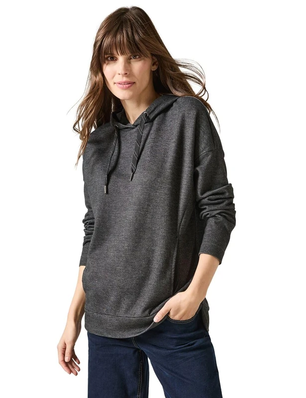 Cecil Women's B302957 Sweatshirt with Hood, Charcoal Grey Melange, S