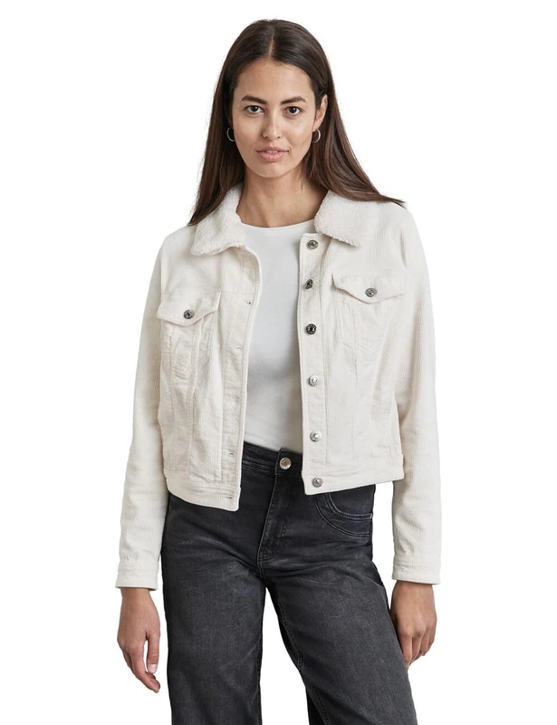 Street One Ladies Corduroy Jacket with Teddy Collar, Lucid White, 18