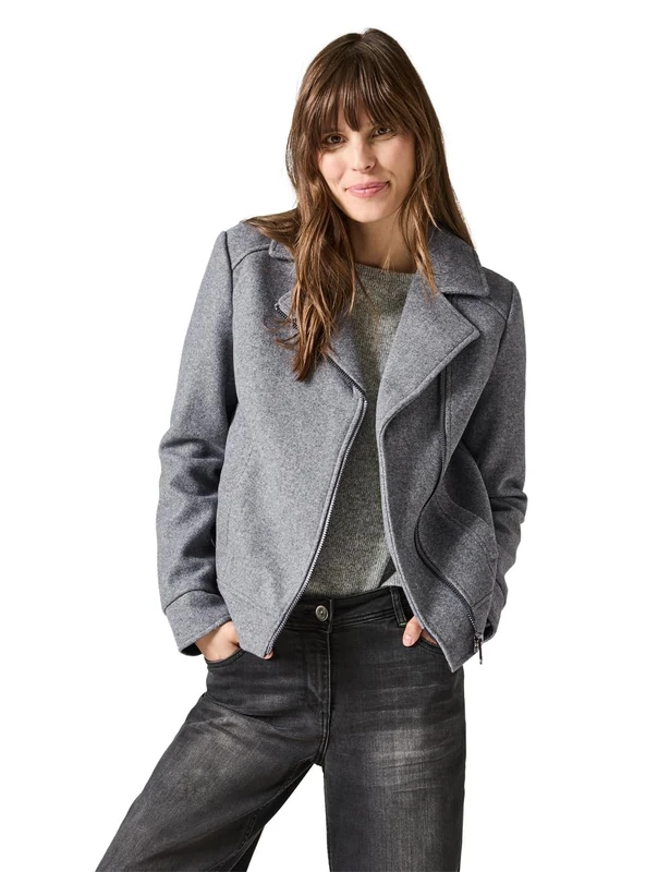 Cecil Women's B212319 Biker Jacket in Wool Look, Platinum Grey Mel, XL