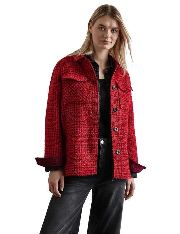 Street One Women's A212326 Checked bouclé Jacket, Infernal Red, 20