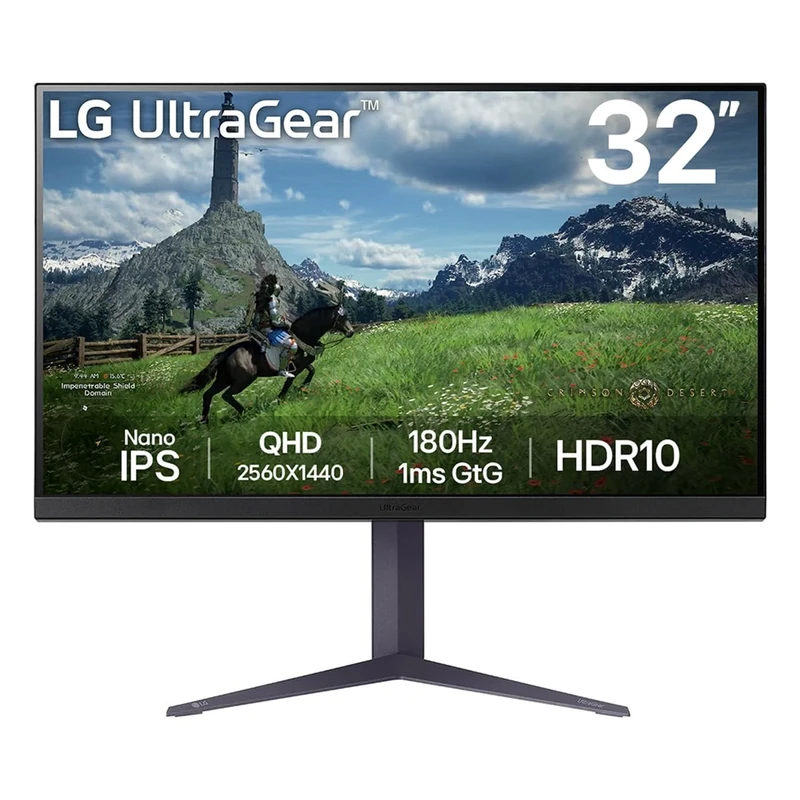 LG UltraGear Gaming Monitor 32GS85Q, 32 inch, 1440p, 180Hz, 1ms Response Time, IPS Panel, NVIDIA G-Sync compatible & AMD FreeSync, Smart Energy Saving, DisplayPort, HDMI