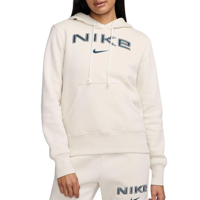 Nike Women's Phoenix Fleece Std Logo Hooded Sweatshirt, Lt Orewood BRN/White/Armory Na, XL