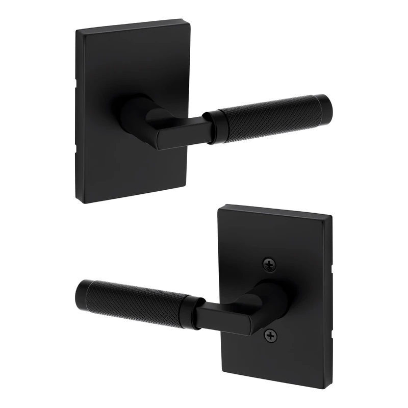 Kwikset Prava Interior Passage Door Handle, Lever for Closet and Hallway Doors, Reversible Non-Locking Handle Lever, Matte Black, with Microban Protection