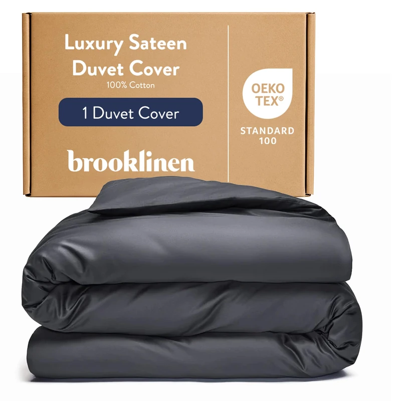 Brooklinen Luxury Sateen Duvet Cover - King/Cali King Size, Slate Grey, 100% Cotton, 480 Thread Count, Button Closure