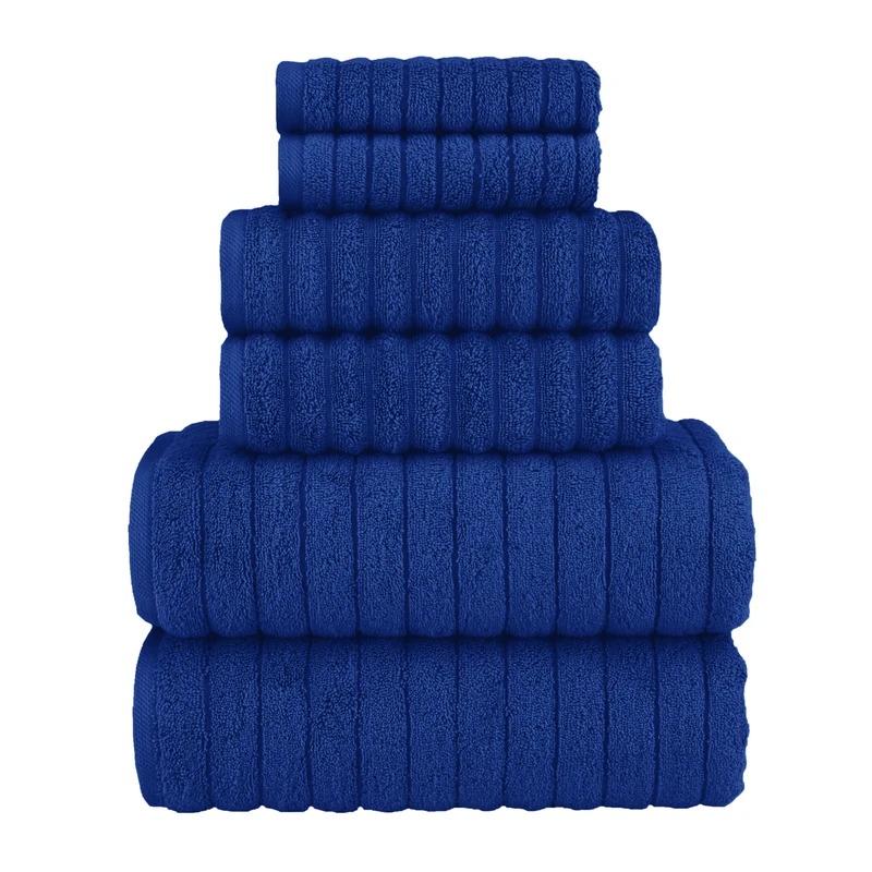 Elegant Comfort 100% Turkish Cotton Corduroy Ribbed Luxury Bath Towels 6-Piece Set, Premium Feel - Quick Dry, Highly Absorbent, Contains 2 Bath Towels, 2 Hand Towels, and 2 Washcloths, Royal Blue