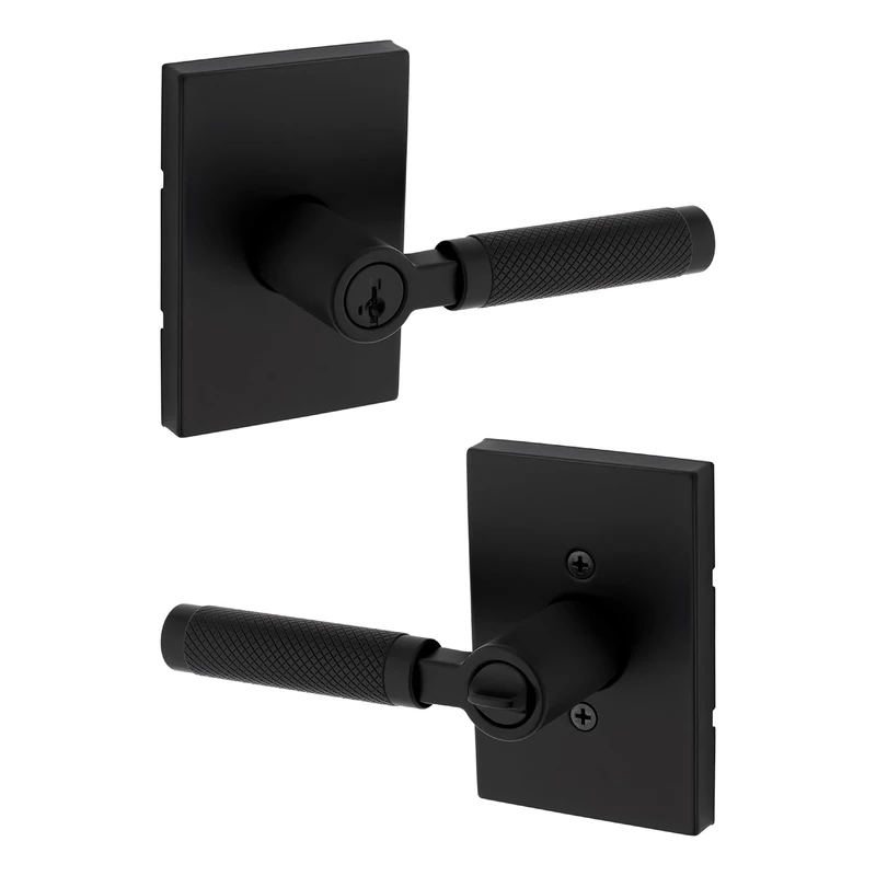 Kwikset Prava Entry Door Handle with Lock and Key, Secure Keyed Reversible Lever Exterior, for Front Entrance and Bedrooms, Matte Black, Pick Resistant Smartkey Rekey Security and Microban