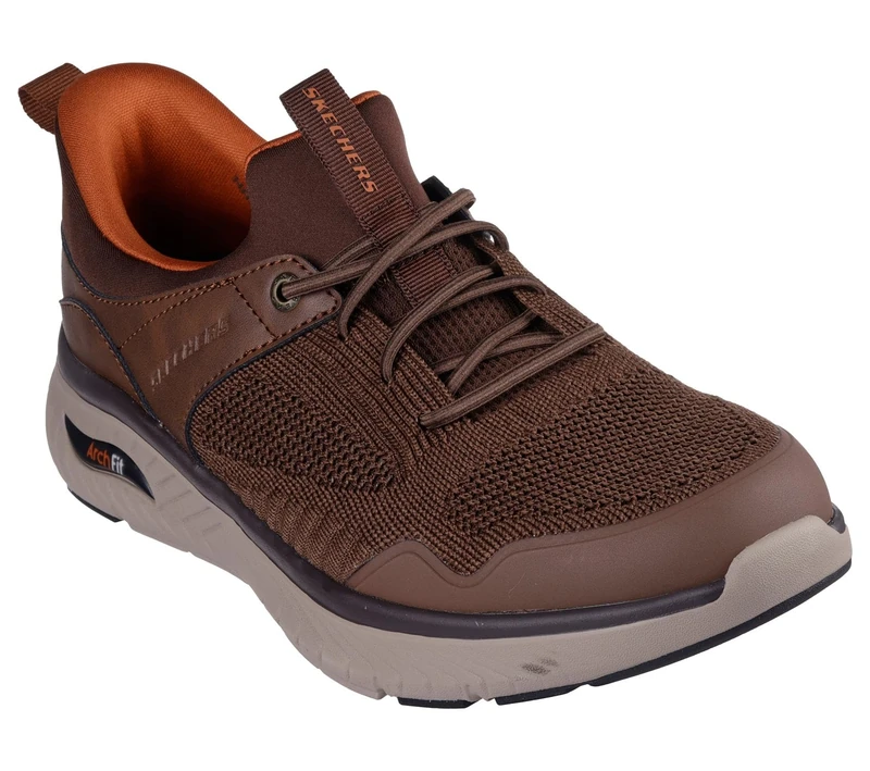 Skechers Men's Arch Fit Crosser Emeric Slip-On Sneakers, Brown Knit/Synthetic, 7.5 UK