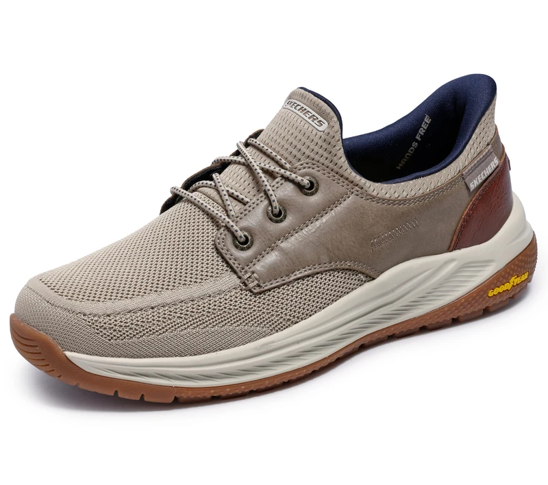 Skechers Men's Meroe Alden Slip-On Sneakers, Taupe Knit/Synthetic, 12 UK