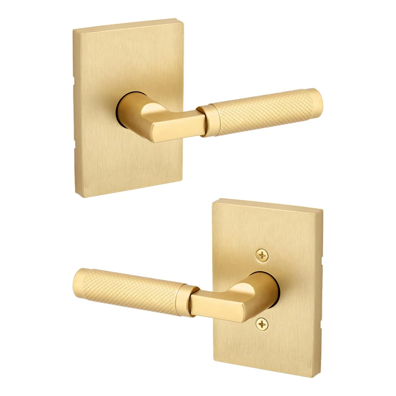 Kwikset Prava Interior Passage Door Handle, Lever for Closet and Hallway Doors, Reversible Non-Locking Handle Lever, Satin Brass, with Microban Protection