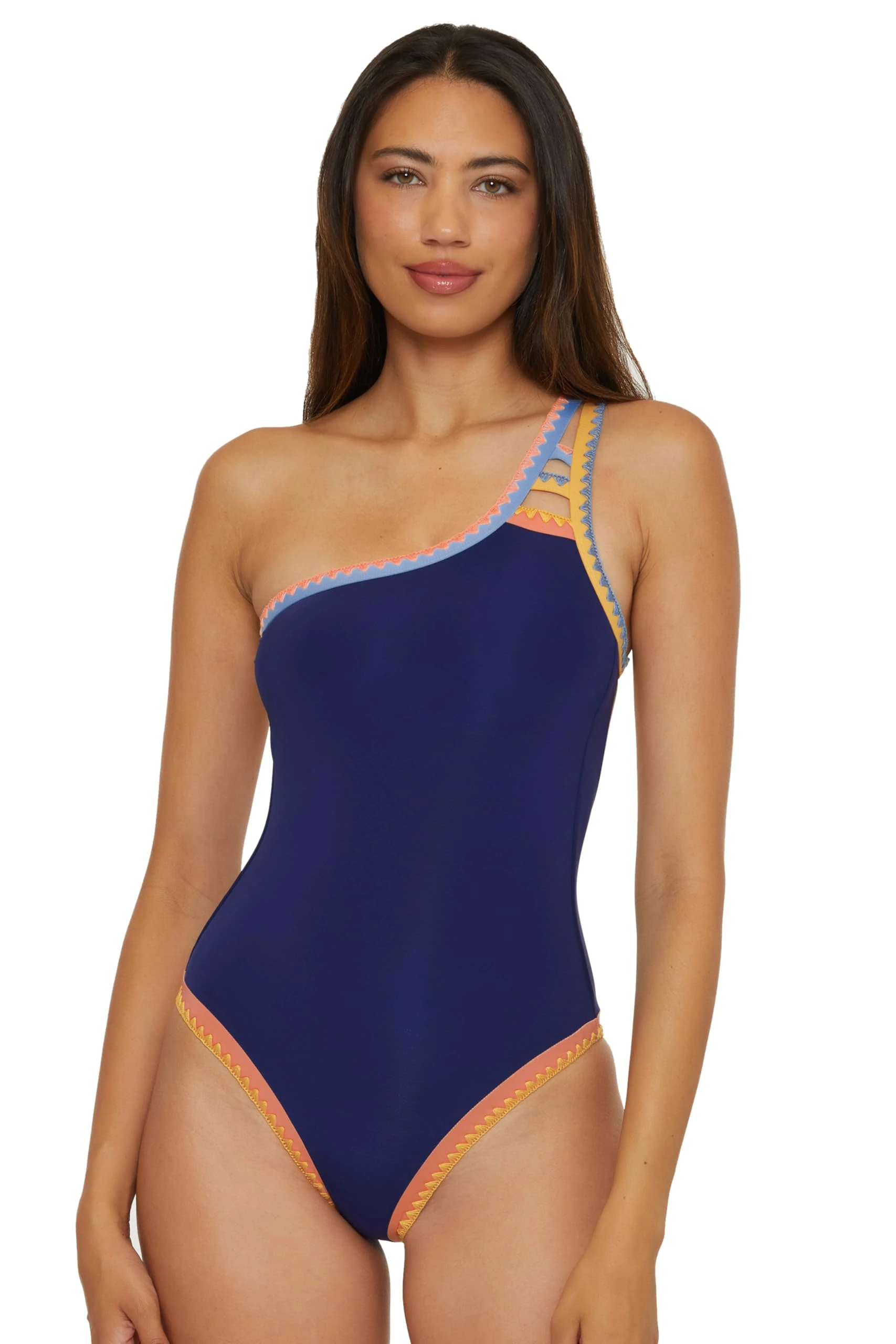 Lucky Women's Avila Asymmetrical One Piece Swimsuit, Adjustable, Tie Back, Bathing Suits, Navy, S