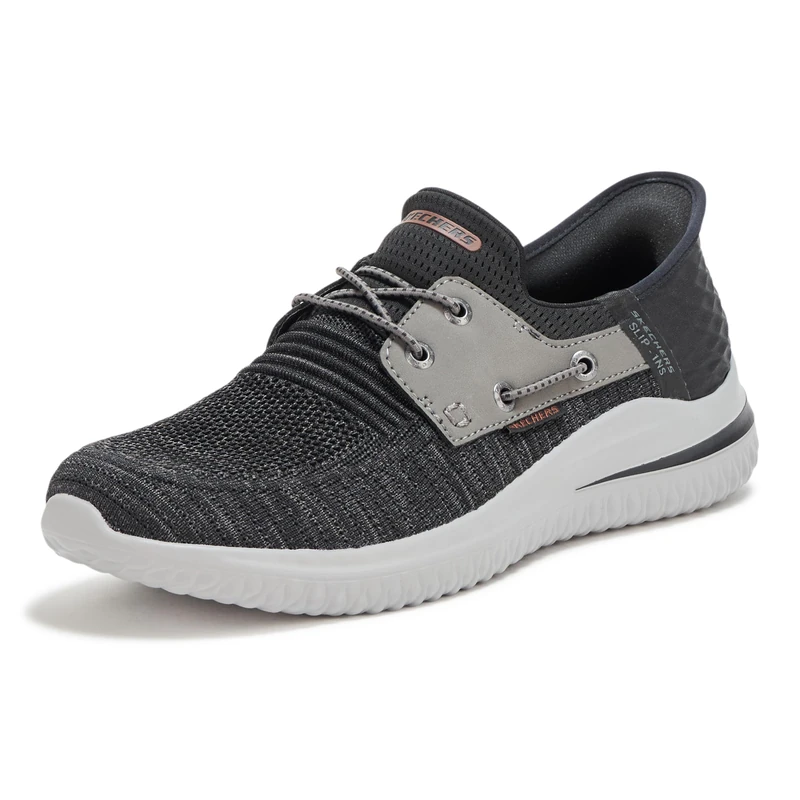 Skechers Men's Delson 3.0-Roth 210606 Low Profile Bungee Lace Slip-Ins, Black/Grey, 9.5 UK