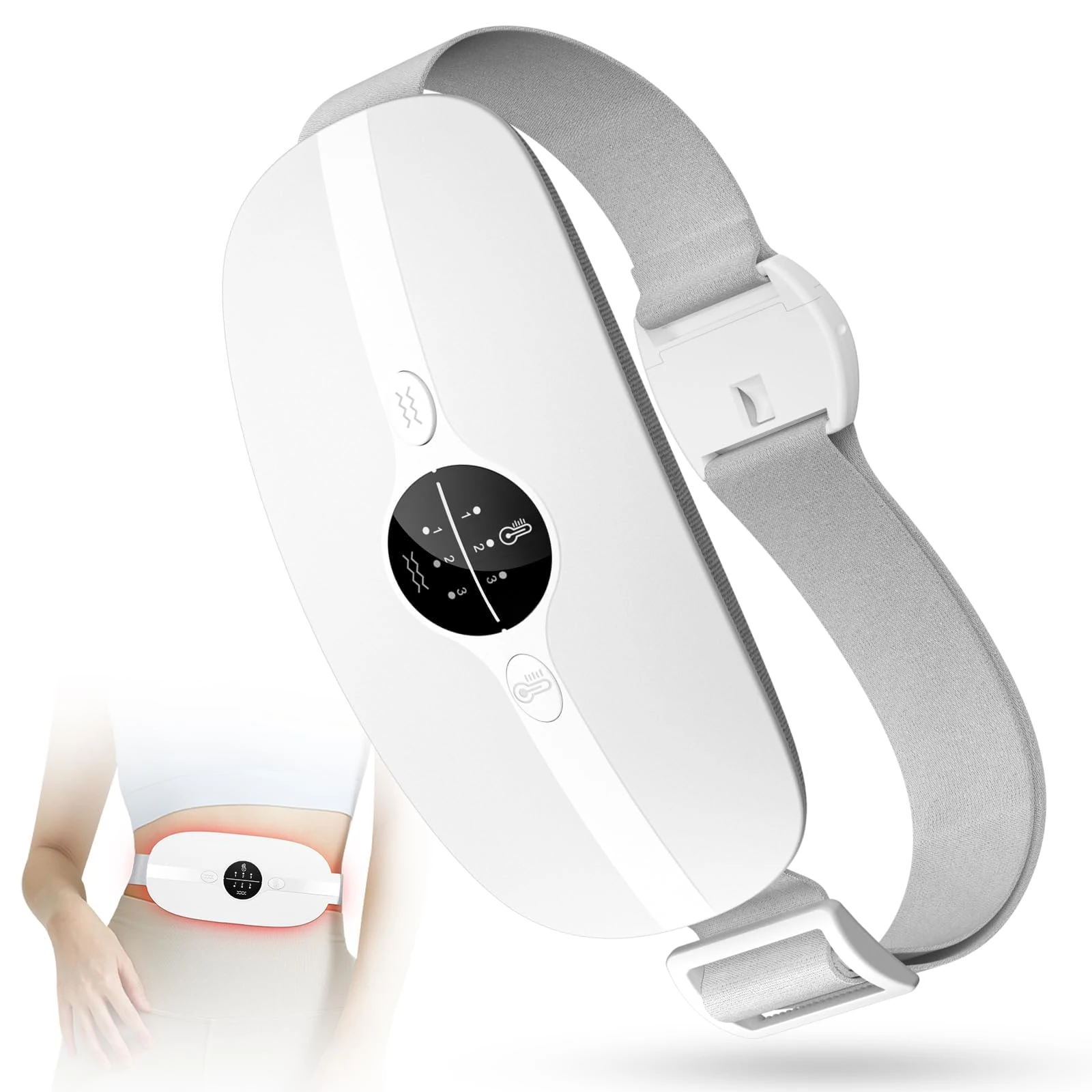 Rechargeable Heat Pad with 3 Heating & Vibration Modes - Period Pain Relief for Back & Stomach - Portable Heating Pad Gift for Women