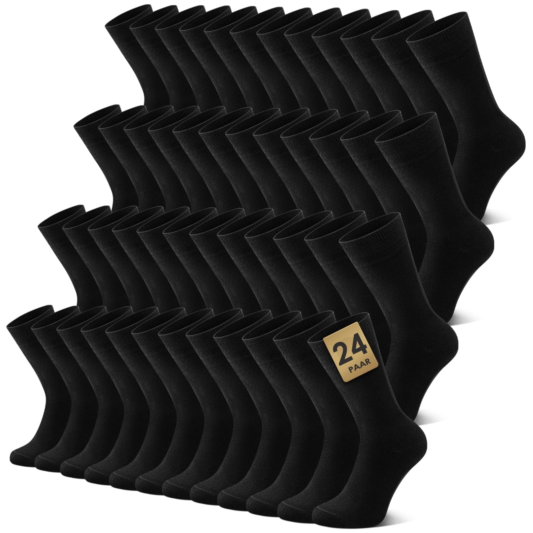 FALARY 24 Pairs Plain Mens Socks, Cotton Black Calf Socks Comfortable for Work & Casual Wear - Breathable, Durable 3-5 UK