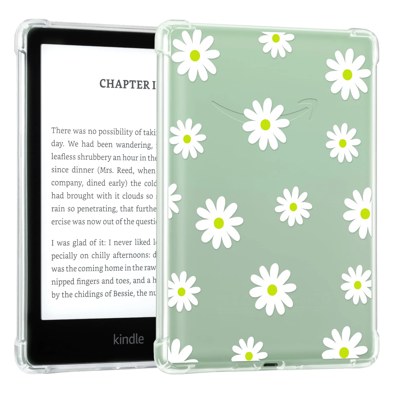 CoBak Clear Case for 6" E-Reader 11th Generation 2024 and 2022 - Ultra Soft Flexible Transparent TPU Skin Bumper Back Cover Reinforced Edge Corners for Kindle, Kobo, Boox, White Daisy